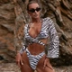 Купальник жіночий Animal Print Zebra роздільний з довгими рукавами та плавками високої посадки біло-чорний S - изображение 3