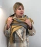 Женский шарф кашемировый PJN.ARC 165см*45см светло-коричневый с серыми краями - изображение 9