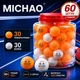 М’ячі для настільного тенісу MICHAO 40+ 3 зірки ABS у банці, 60 шт, 30 білих + 30 помаранчевих - зображення 1