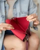 Женская сумка клатч из экокожи маленькая на пояс и через плечо с двумя отделениями на молнии бордовая 63479 - изображение 2