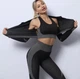 Женский спортивный костюм-тройка: рашгард, лосины и топ Push-up (чёрный с белым) - изображение 2