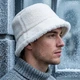 Панама плюшевая унисекс белая 55-58 см, головной убор панама Teddy мягкая для прогулок для парня и девушки - изображение 6