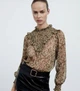 Блуза шифонова з квітковим принтом та люрексом зелено-бежева Zara розмір S - зображення 3
