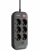 Мережевий фільтр подовжувач 6 розеток з 4 USB 2 м із захистом із заземленням зі швидким заряджанням PD 20W Ldnio 2500W 10A Black - зображення 11