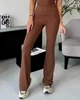 Спортивні жіночі легінси-кльош Flare з бразильським пуш-ап ефектом Bell Bottoms Leggings Premium для фітнесу та йоги L Коричневі (Flare94ChocoL) - зображення 1