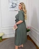Платье женское льняное миди рубашечного фасона в вертикальную полоску с короткими рукавами отложным воротником пуговицами эластичной талией поясом и расклешенной юбкой больших размеров G&M k-130922 48-50 Размер цвет оливковый - изображение 3
