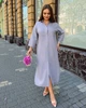 Плаття-сорочка жіноче з льону-жатки максі вільного крою на ґудзиках із бічними розрізами G&M k-130983 54-56 Розмір колір сірий - зображення 1