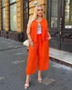 Костюм женский тройка из льна жатки и хлопкового кулира с жилетом на пуговицах футболкой и свободными укороченными брюками высокой посадки больших размеров G&M k-130969 54-56 Размер цвет оранжевый - изображение 4