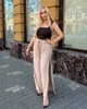 Брюки женские льняные палаццо свободного широкого кроя с высокой посадкой эластичным поясом завязками и высокими боковыми разрезами больших размеров G&M k-130976 50-52 Размер цвет бежевый - изображение 1