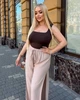 Брюки женские льняные палаццо свободного широкого кроя с высокой посадкой эластичным поясом завязками и высокими боковыми разрезами больших размеров G&M k-130976 50-52 Размер цвет бежевый - изображение 3