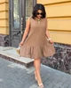 Платье женское из льна жатки свободного кроя без рукавов с оборкой по низу G&M k-131114 56-60 Размер цвет мокко - изображение 2