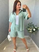 Костюм женский двойка с рубашкой на пуговицах и шортами на резинке из ткани лен-котон G&M k-131204 48-50 Размер цвет мята - зображення 4