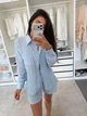 Костюм женский двойка из муслина с рубашкой на пуговицах и шортами на резинке свободного кроя G&M k-131108 42-44 Размер цвет голубой - изображение 2