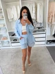 Костюм женский двойка из муслина с рубашкой на пуговицах и шортами на резинке свободного кроя G&M k-131108 42-44 Размер цвет голубой - изображение 4