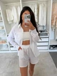 Костюм женский двойка из муслина с рубашкой свободного кроя на пуговицах и шортами на резинке G&M k-131104 42-44 Размер цвет молочный - изображение 3