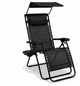 Кресло-шезлонг садовый Zero Gravity складной с навесом и подставкой для напитков до 120 кг Черный - изображение 1
