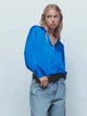 Сорочка вільного крою з широкими манжетами синя Zara розмір XS - изображение 1