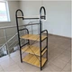 Стелаж-етажерка підлогова 4-ярусна 135×60×40 см з полицями з ЛДСП та металевим каркасом для дому, кухні, офісу та комори, для книг, посуду й побутових речей, з гачками Золотистий дуб, MB-065-4-GoldenOak - зображення 6