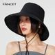 Сонячний капелюх FANCET для жінок, літній капелюх із широкими полями, повністю бавовняний, захист від ультрафіолету, сонцезахисний капелюх для пляжного відпочинку, чорний - изображение 5