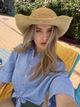 Капелюх панама з натуральної соломи з широким полем ковбойка рафія One Size не мнеться у валізі - изображение 2