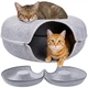 Лежанка для кота круглая с туннелем для отдыха 51x20 см серый PURLOV FK-0519 - зображення 2