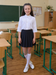 Белая школьная блуза для девочки с натуральным хлопковым кружевом, короткий рукав, праздничная рубашка 140 - изображение 1