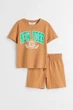 Дитячий літній костюм, комплект футболка та шорти на хлопчика H&M 7-8 років 128 см, коричневий з зеленим написом NEW YORK, 100% бавовна - изображение 6
