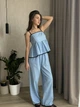 Костюм женский прогулочный, льняной топ+штаны голубого цвета 38758 42/44 - изображение 2