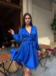 Сукня шовкова мiнi на запах синього кольору 38796 42/46 - зображення 6