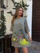 Хлопковое платье-футболка с рисунком цвета хаки 38804 One Size - изображение 2