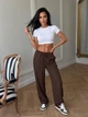 Женские брюки из льна-жатки 199 шоколад 42-44 - изображение 4