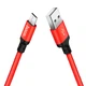 Кабель HOCO X14 USB to Micro 2,4A, 1m, nylon, aluminum connectors Black-red - зображення 4