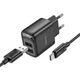 Мережевий зарядний пристрій з кабелем HOCO C141A Smart dual-port charger set(Type-C) Black - изображение 1