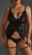 Сексуальний комплект plus size із гартерами Роксана Чорний 2XL-3XL - зображення 1