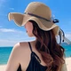 Соломенная шляпа GLO-STORY для женщин, универсальная широкополая солнцезащитная шляпа в горошек с бантом и лентой, пляжная шляпа WMZ824170 - изображение 6