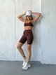 Спортивный женский костюм XM с силуэтными швами для йоги и фитнеса (топ c чашками + велосипедки без пуш-ап) Elasoft Premium M Шоколад (XSH02M) - изображение 3