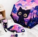 Автоматична парасолька з принтом кошеням у стилі Зоряної Ночі Ван Гога Black Kitty складана парасолька повний автомат від дощу і сонця, 8 спиць, рожевий (140619913) - зображення 5