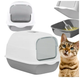 Закрытый туалет для кошек с дверцей и совком 50x35x33 см серый LS-3056 - изображение 2