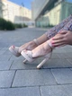 Босоножки женские из натуральной замши на каблуке с открытым носком 36 р. пудровые (3792) - изображение 6