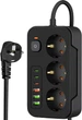 Мережевий фільтр Ultra 3 розетки, 3 USB-А, 3 USB-C 2 м Black (LS333-2) - зображення 1