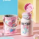 Детская термокружка BeddyBear с двойной крышкой и трубочкой, модель Open-Smiling, из стали 316, большой объем, 600 мл, дизайн «Русалка». - изображение 4