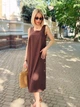 Довга однотонна сукня з льону Fashion 54/56 шоколадний - зображення 2