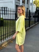 Женское летнее платье футболка свободного кроя, желтое, one size - изображение 2