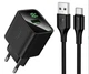 Мережевий зарядний пристрій Hoco CS81A 18W, USB-A, QC3.0, LED дисплей, швидка зарядка, адаптер живлення + Type-C, чорний - зображення 1
