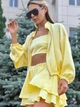 Жіночий шовковий костюм (бомбер+топ+шорти) Uaclothes 42-44 Жовтий (like38869-193051349) - изображение 3