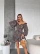 Платье мини в горошек с рукавом кофейного цвета 38868 42/48 - изображение 2