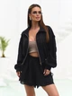 Легкий костюм двойка с шортами и широкой зип рубашкой casual ISSA PLUS 15808 L черный (issa2007682846283) - изображение 1