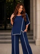 Костюм женский батал двойка из штапеля с асимметричной блузой на запах и прямыми брюками на резинке G&M k-131434 50-52 Размер цвет синий - изображение 2