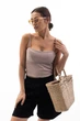 Майка женская укороченная с имитацией косточек кофейная Modna KAZKA MKAR32740-3 - 46, Бежевий - изображение 1