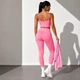 Спортивный костюм тройка, лосины+топ+укороченная кофта - розовый L - изображение 2